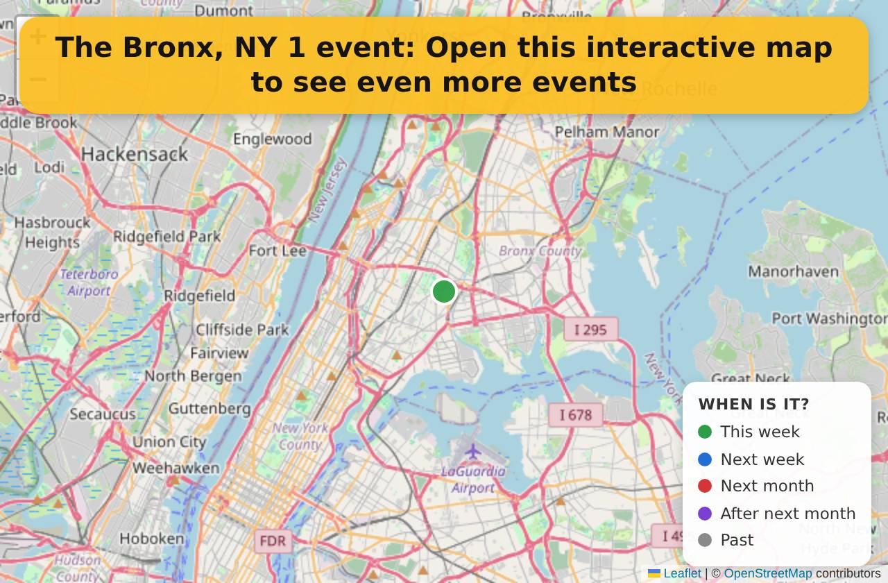 Map of events in The Bronx, NY on the interactive EVENTULIST map