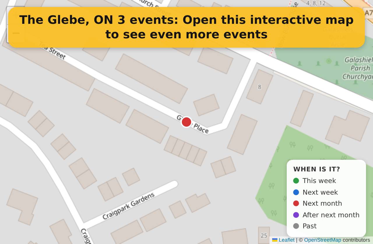 Map of events in The Glebe, ON on the interactive EVENTULIST map