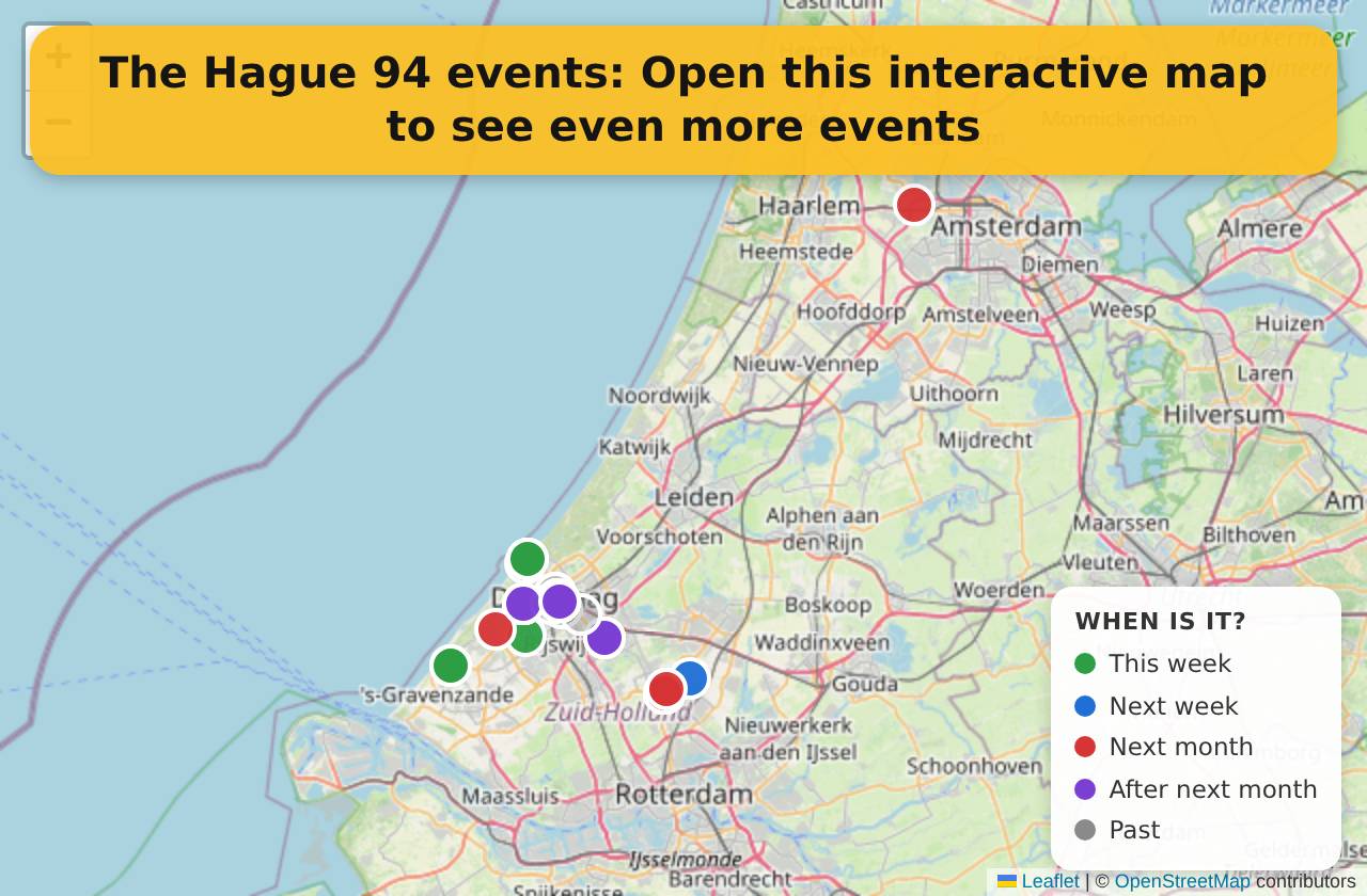 Map of events in The Hague on the interactive EVENTULIST map