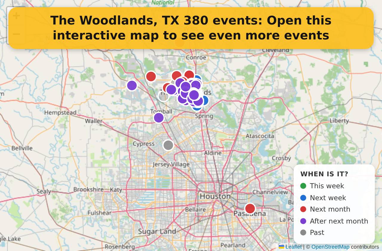 Map of events in The Woodlands, TX on the interactive EVENTULIST map