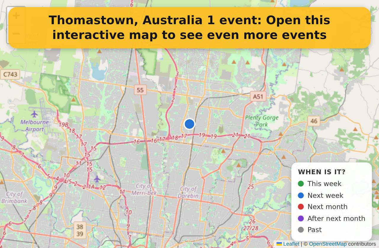 Map of events in Thomastown, Australia on the interactive EVENTULIST map