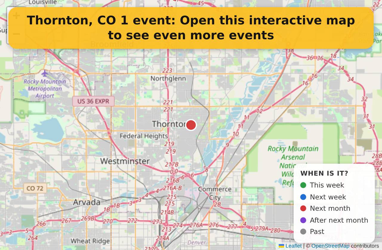 Map of events in Thornton, CO on the interactive EVENTULIST map