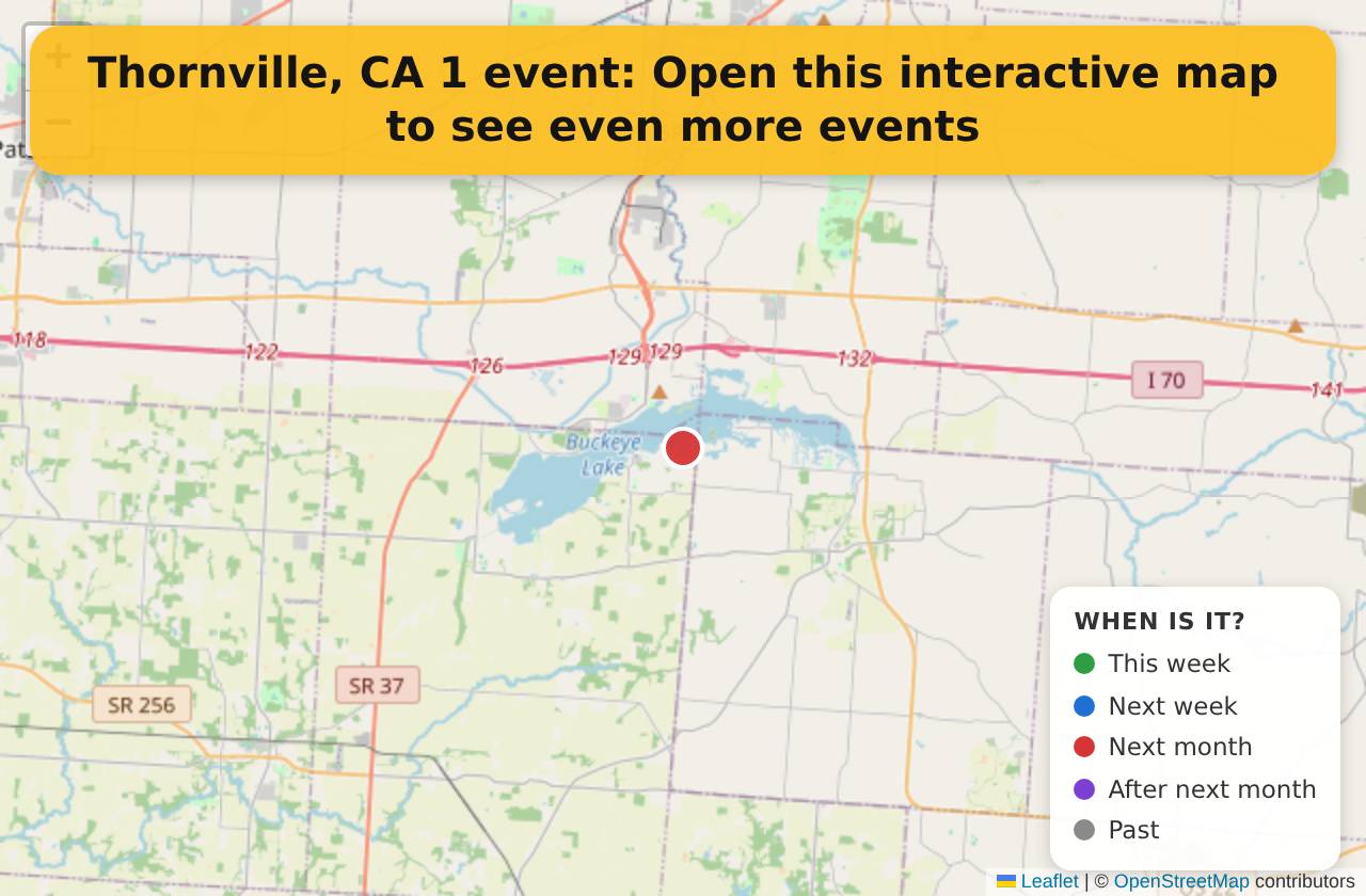 Map of events in Thornville, CA on the interactive EVENTULIST map