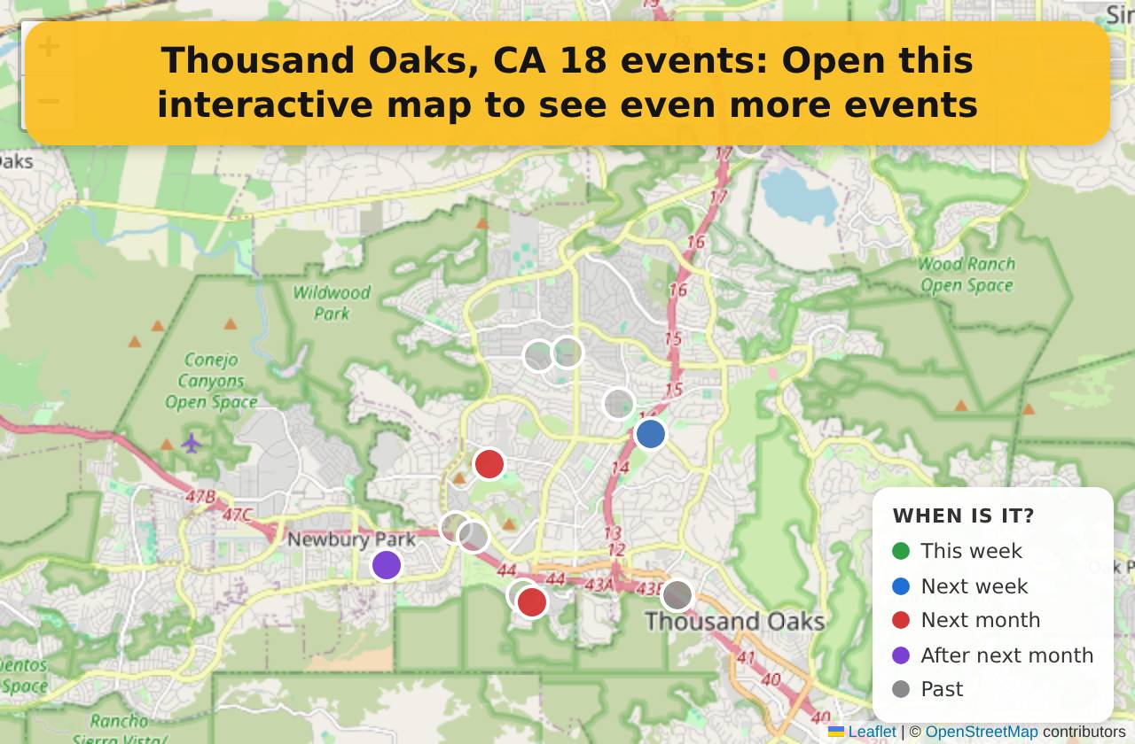 Map of events in Thousand Oaks, CA on the interactive EVENTULIST map