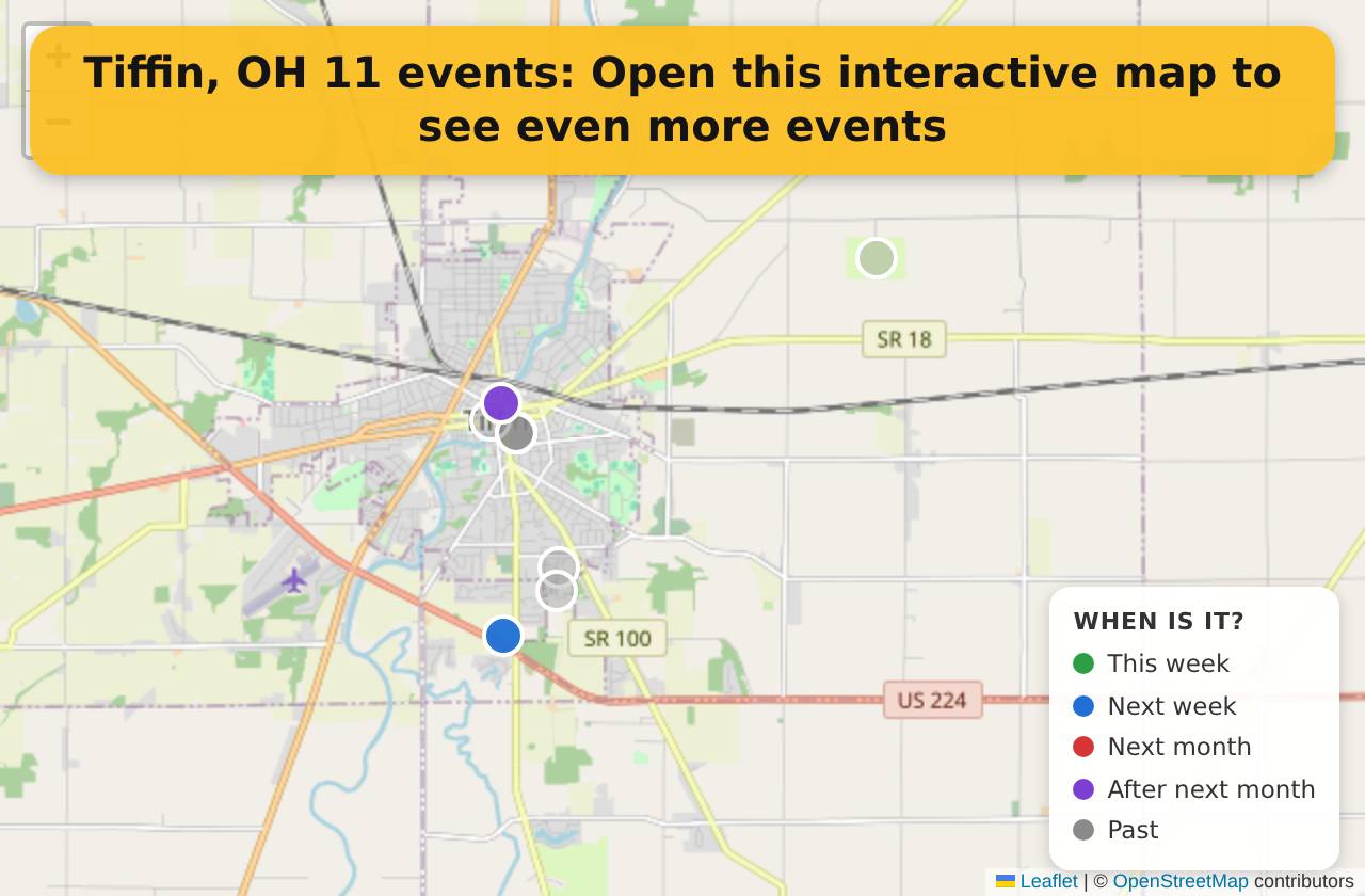 Map of events in Tiffin, OH on the interactive EVENTULIST map