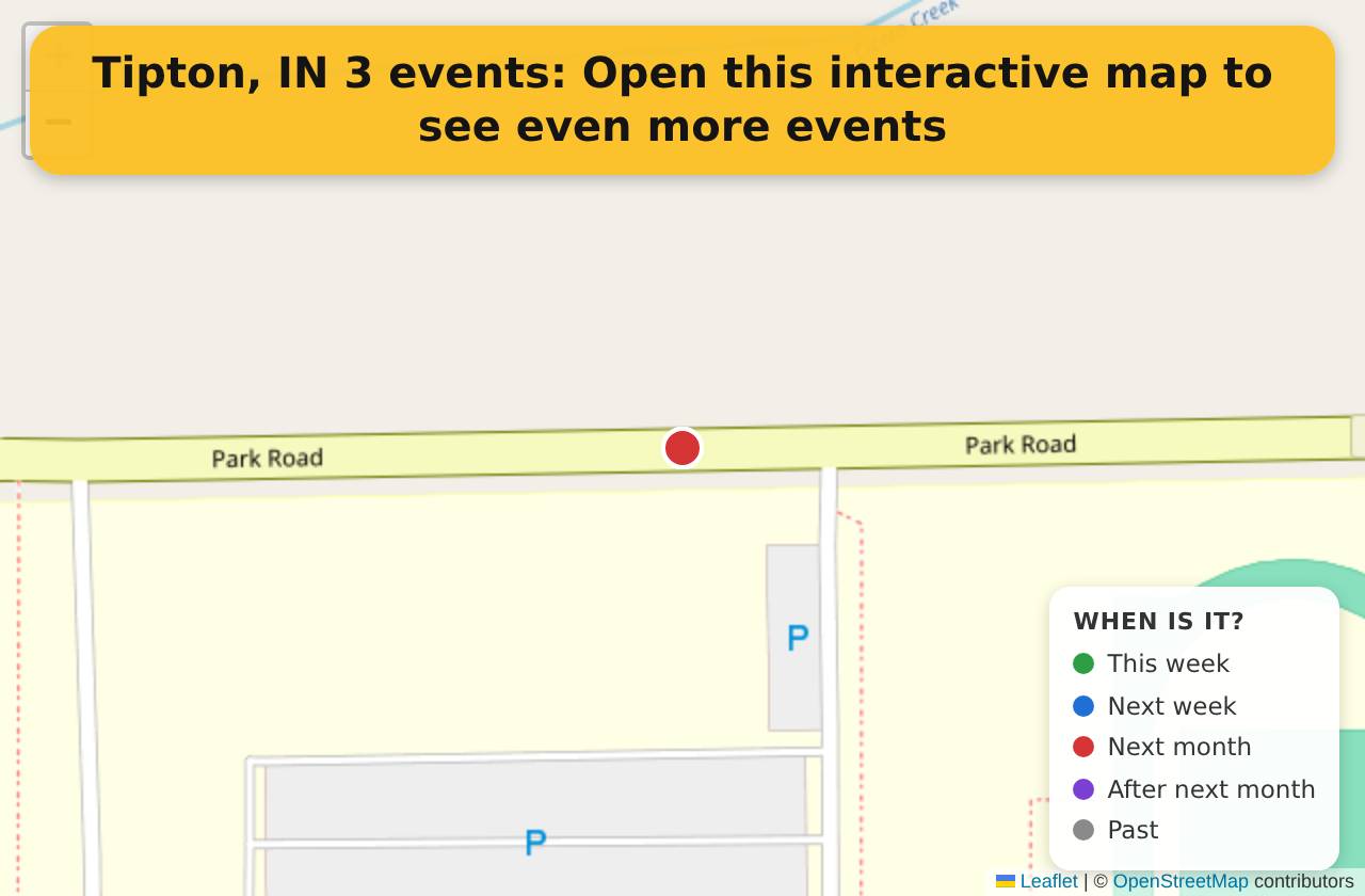 Map of events in Tipton, IN on the interactive EVENTULIST map