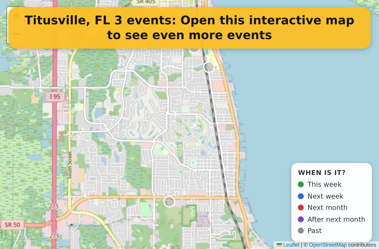 Map of events in Titusville, FL on the interactive EVENTULIST map