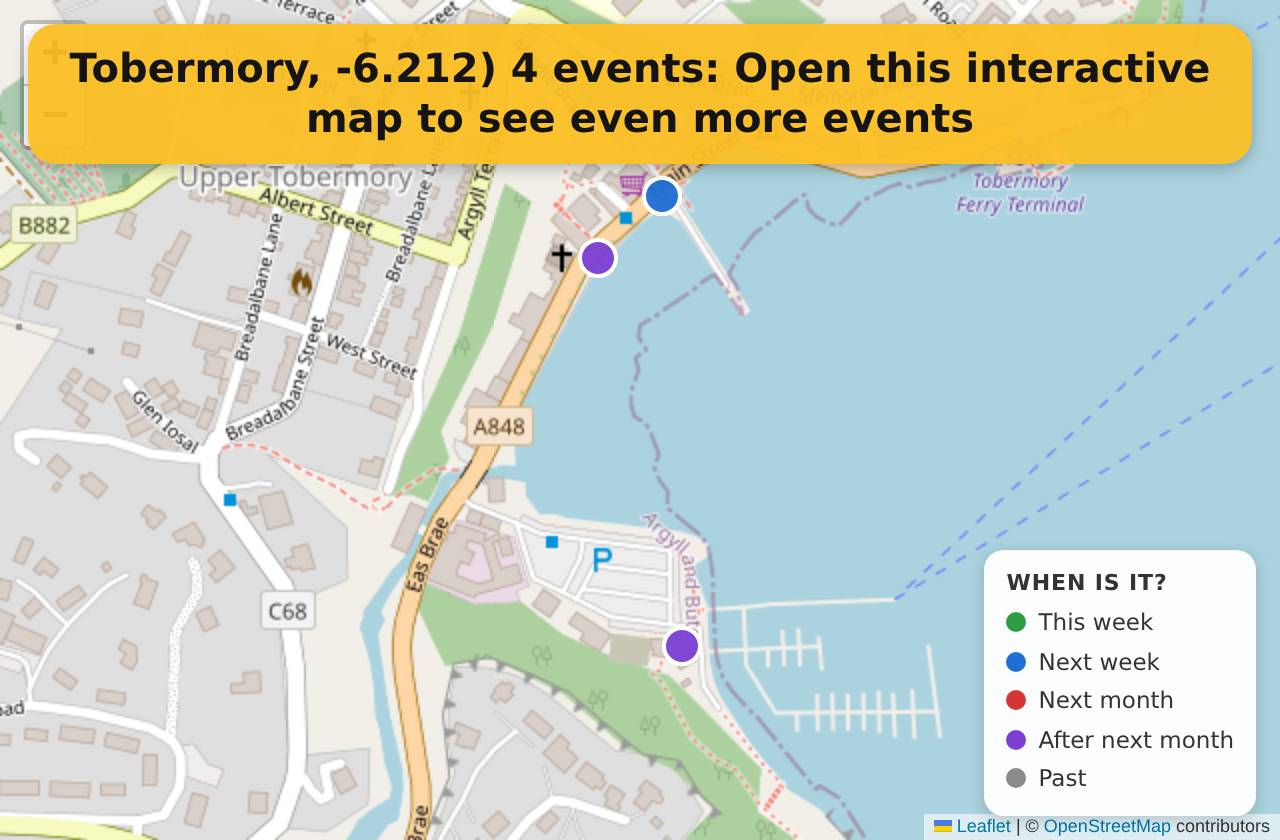 Map of events in Tobermory, -6.212) on the interactive EVENTULIST map