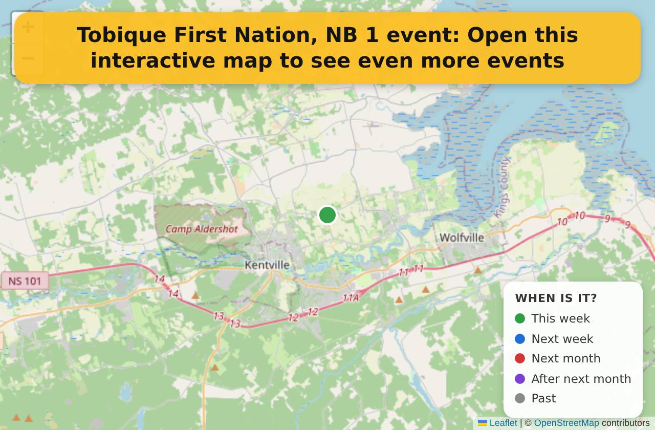 Map of events in Tobique First Nation, NB on the interactive EVENTULIST map