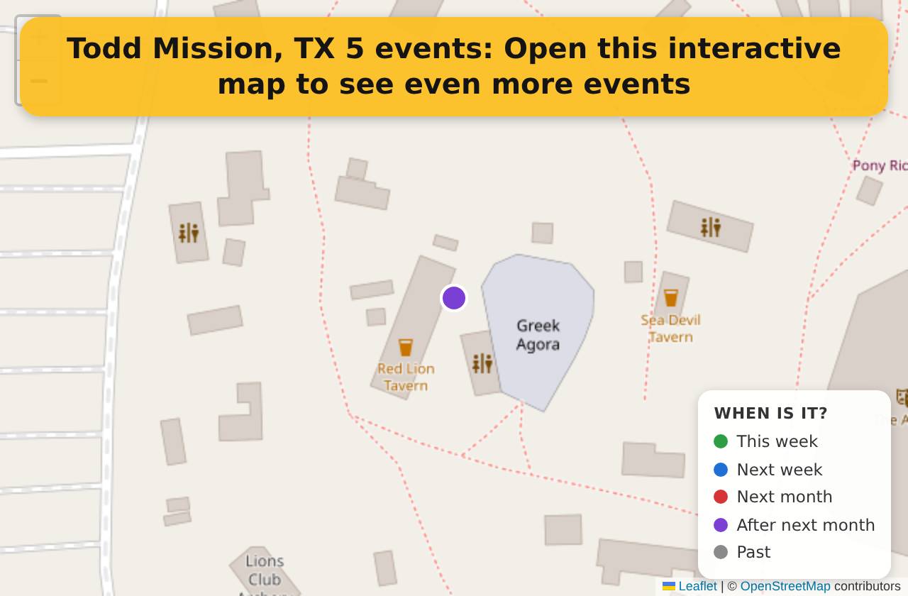 Map of events in Todd Mission, TX on the interactive EVENTULIST map