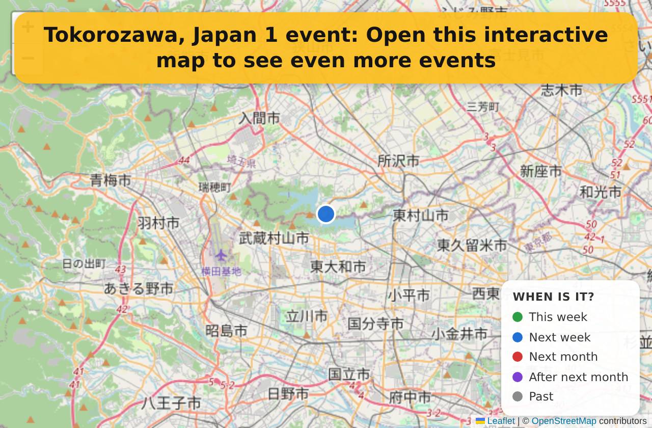 Map of events in Tokorozawa, Japan on the interactive EVENTULIST map