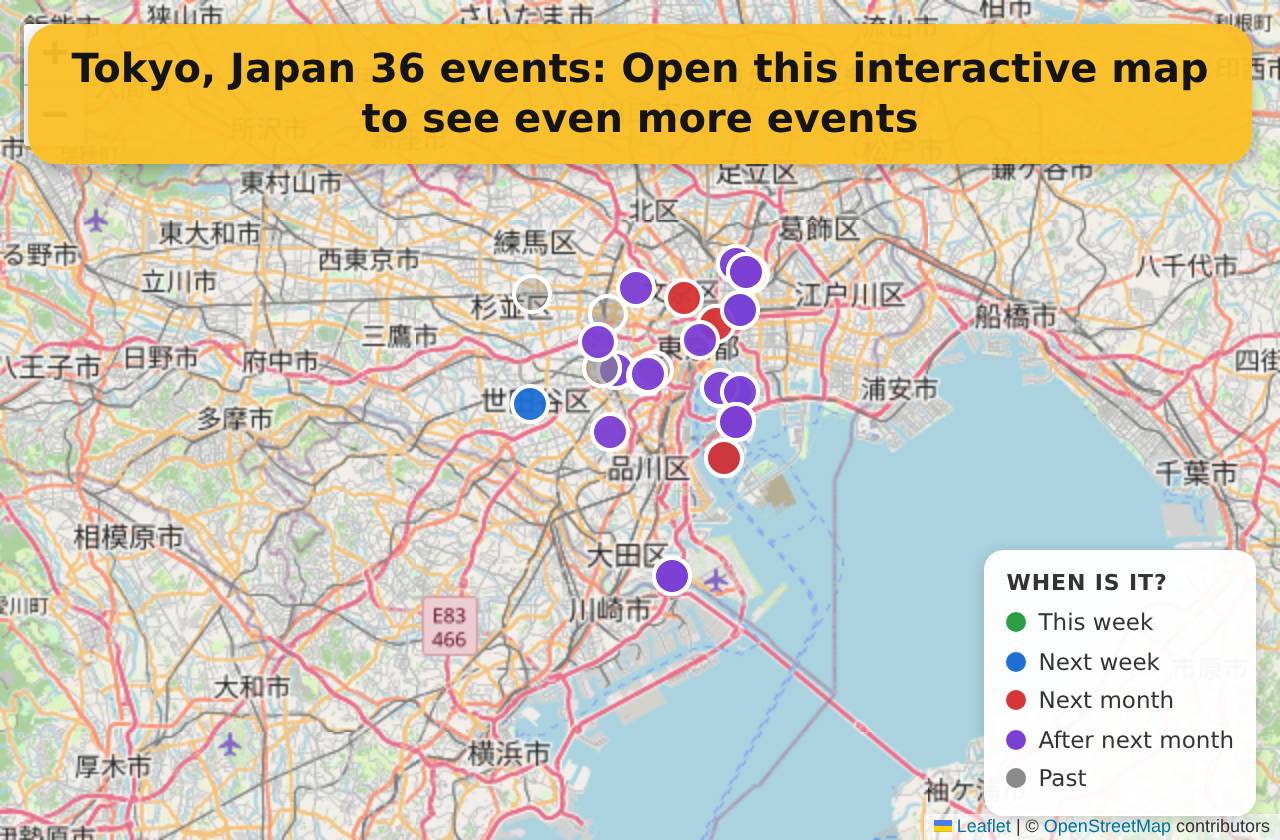 Map of events in Tokyo, Japan on the interactive EVENTULIST map