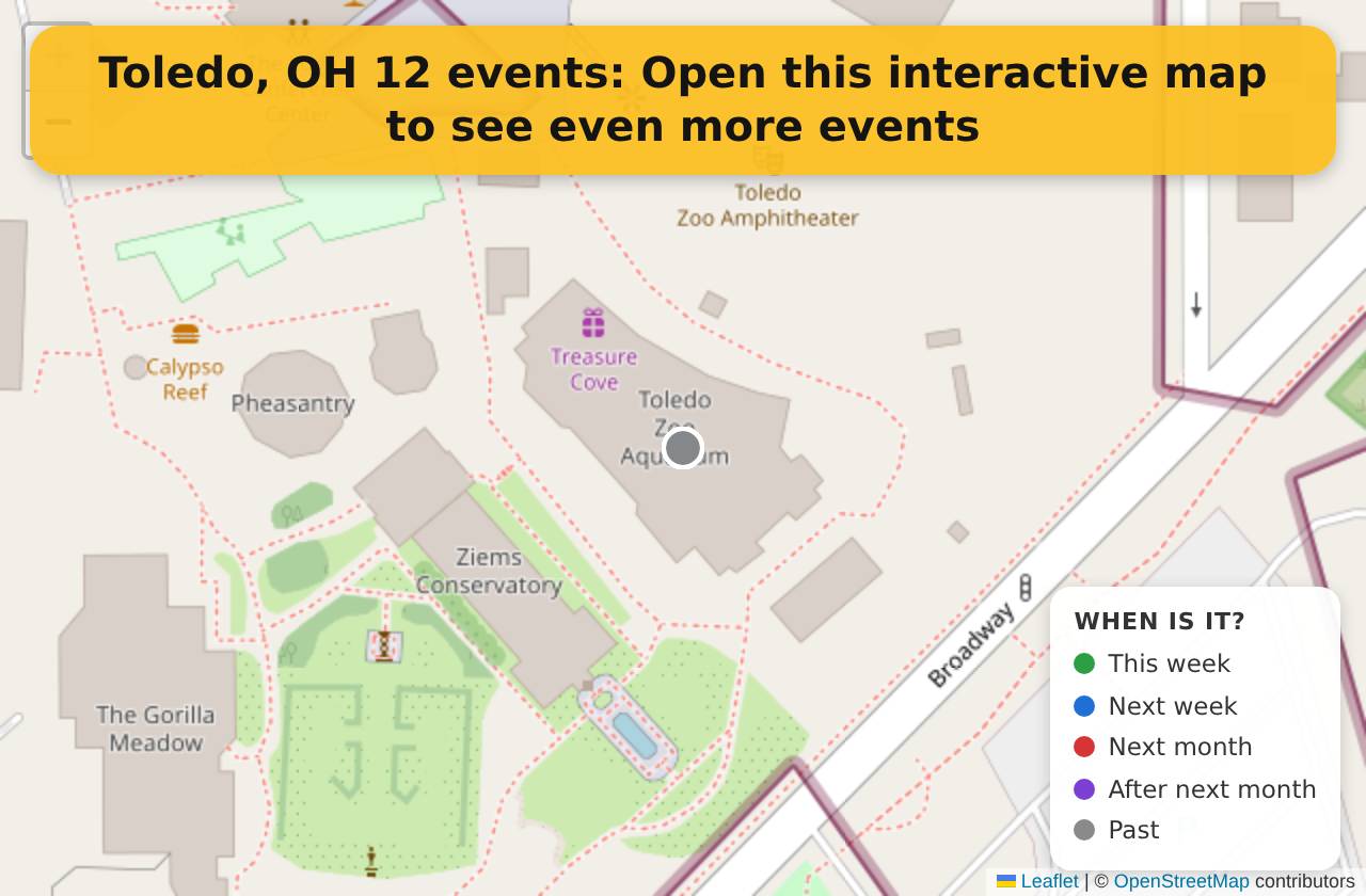 Map of events in Toledo, OH on the interactive EVENTULIST map
