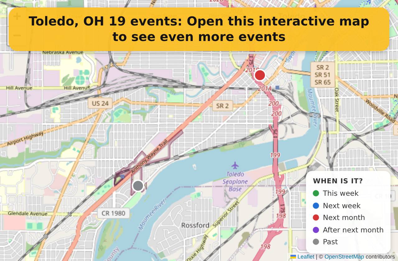 Map of events in Toledo, OH on the interactive EVENTULIST map