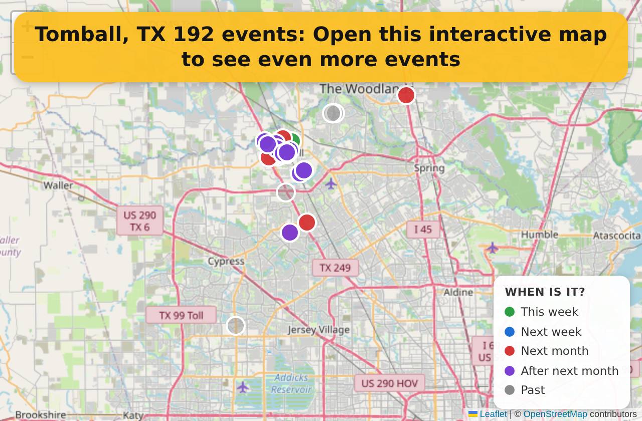 Map of events in Tomball, TX on the interactive EVENTULIST map