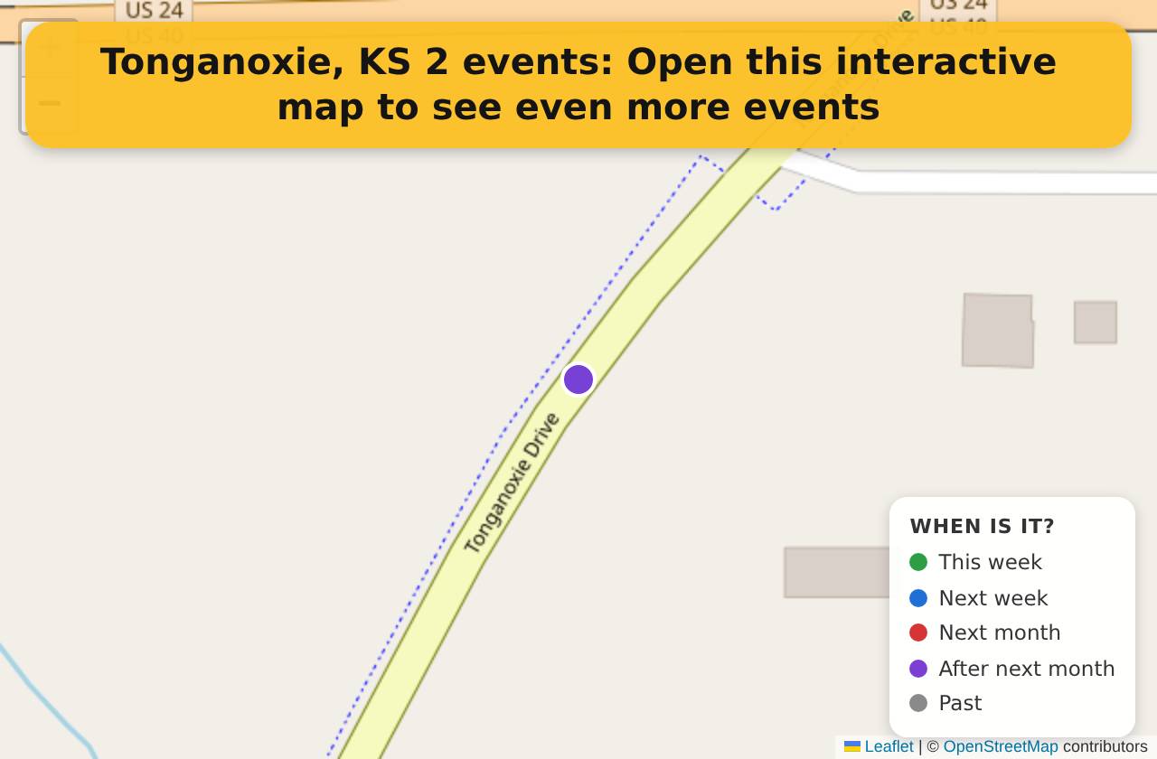 Map of events in Tonganoxie, KS on the interactive EVENTULIST map