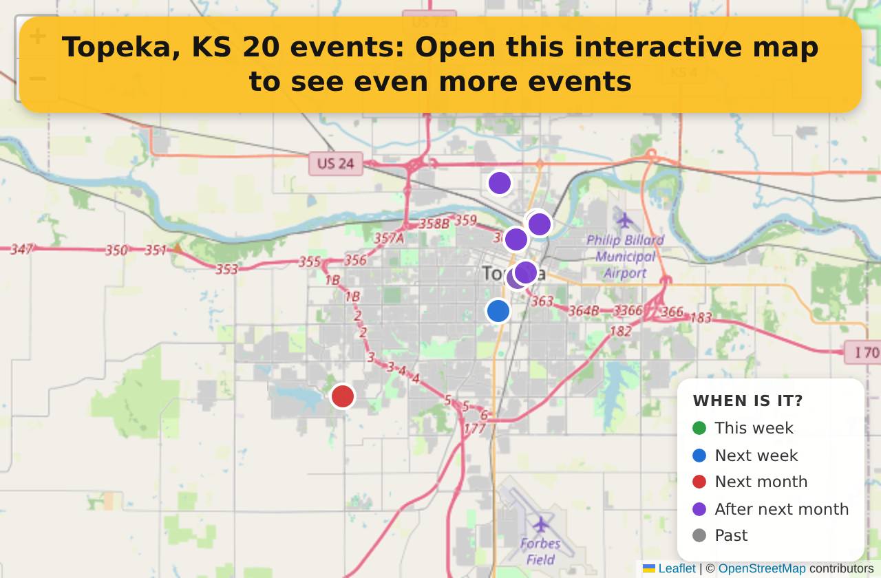 Map of events in Topeka, KS on the interactive EVENTULIST map