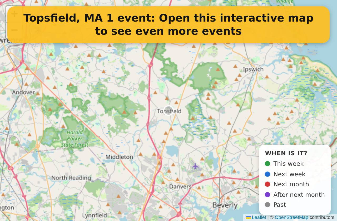 Map of events in Topsfield, MA on the interactive EVENTULIST map