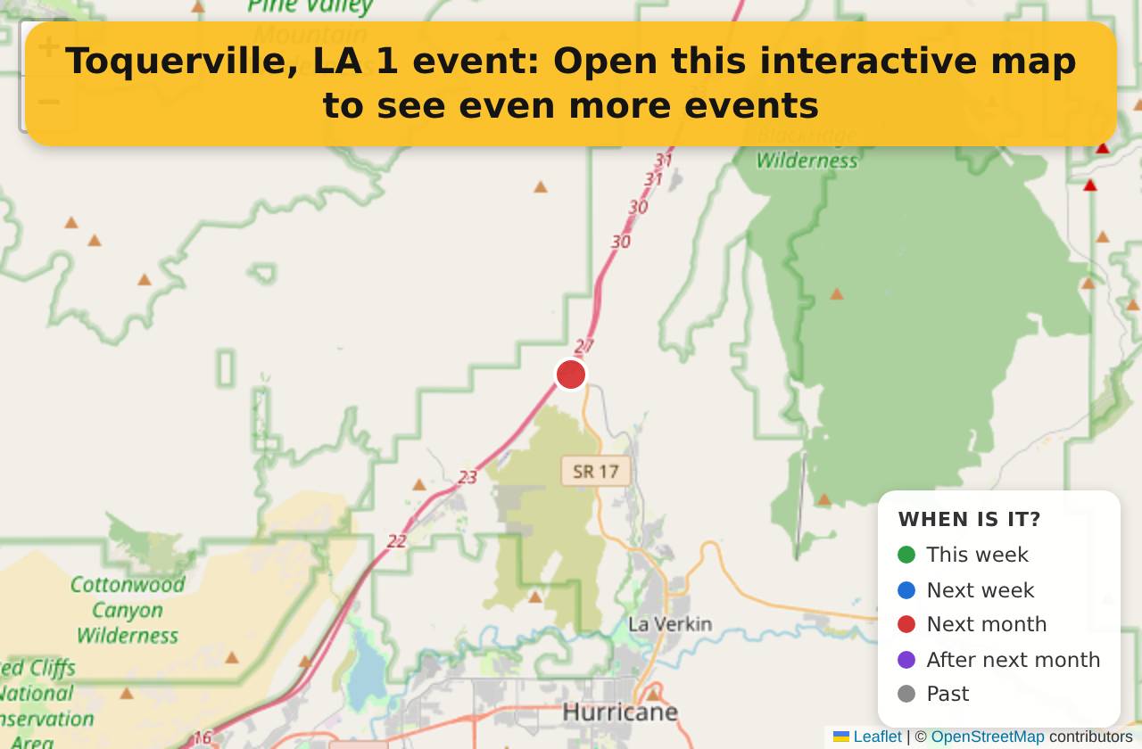 Map of events in Toquerville, LA on the interactive EVENTULIST map