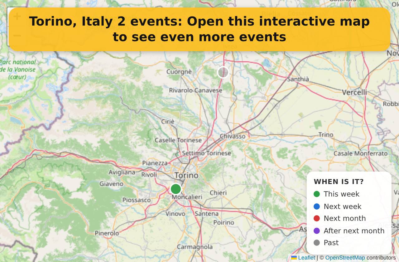 Map of events in Torino, Italy on the interactive EVENTULIST map
