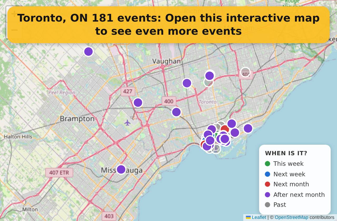 Map of events in Toronto, ON on the interactive EVENTULIST map
