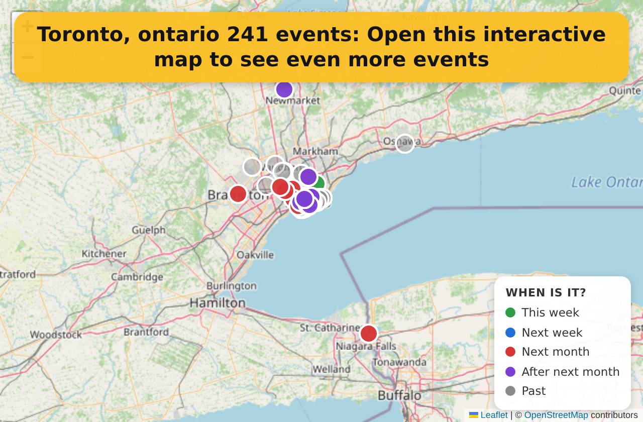 Map of events in Toronto, ontario on the interactive EVENTULIST map