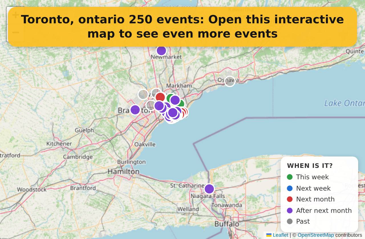 Map of events in Toronto, ontario on the interactive EVENTULIST map