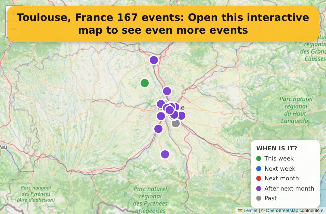 Map of events in Toulouse, France on the interactive EVENTULIST map