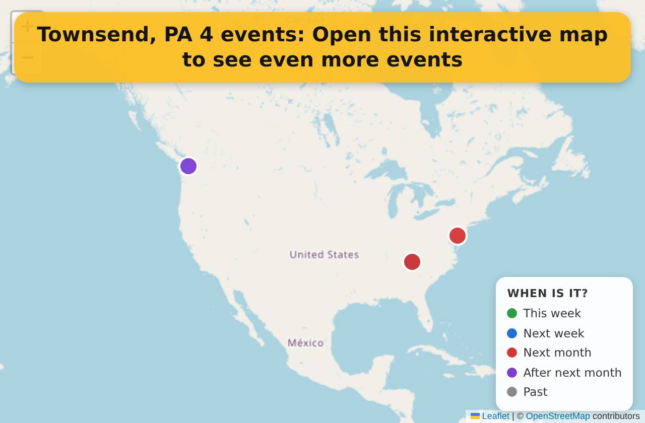 Map of events in Townsend, PA on the interactive EVENTULIST map