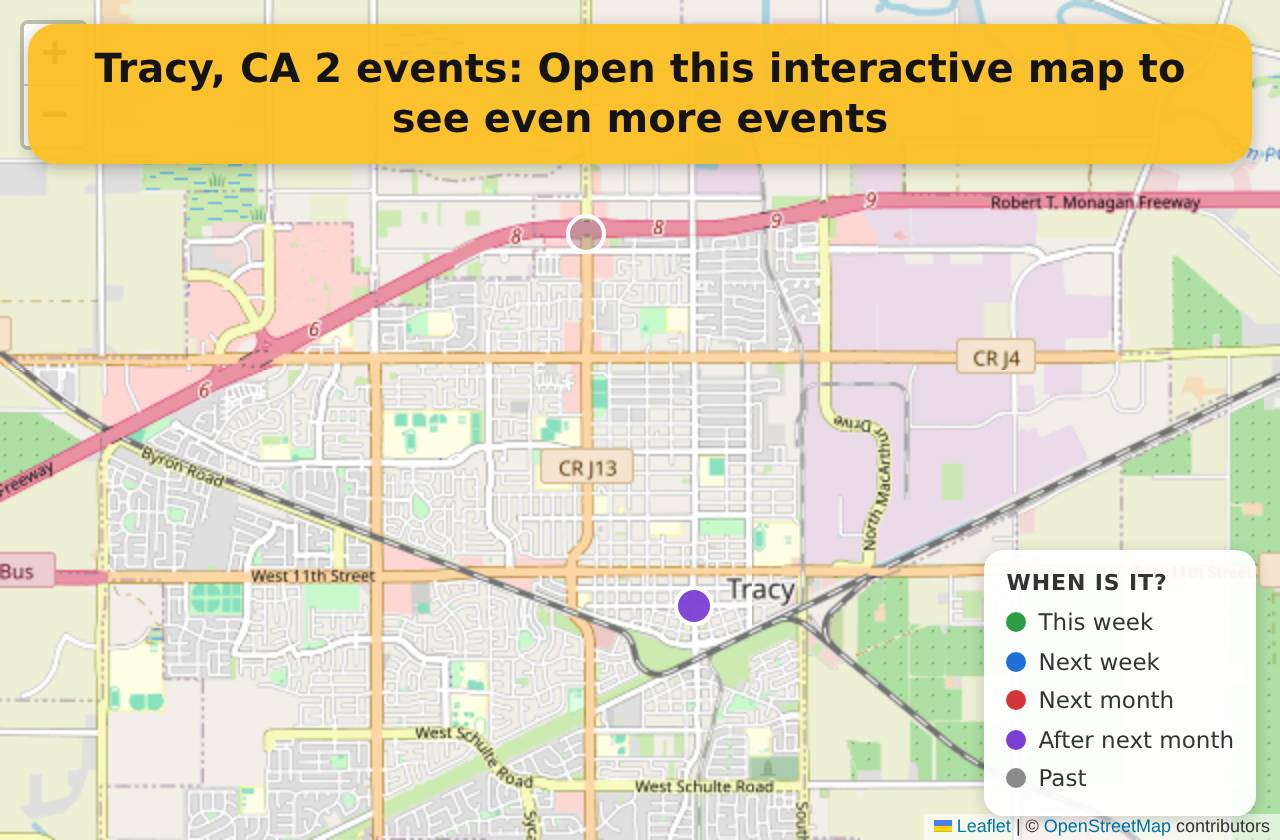 Map of events in Tracy, CA on the interactive EVENTULIST map