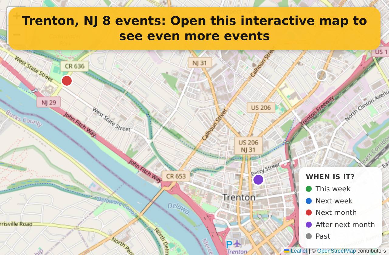 Map of events in Trenton, NJ on the interactive EVENTULIST map