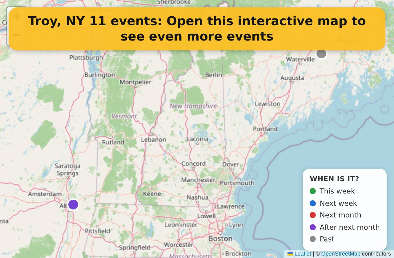 Map of events in Troy, NY on the interactive EVENTULIST map