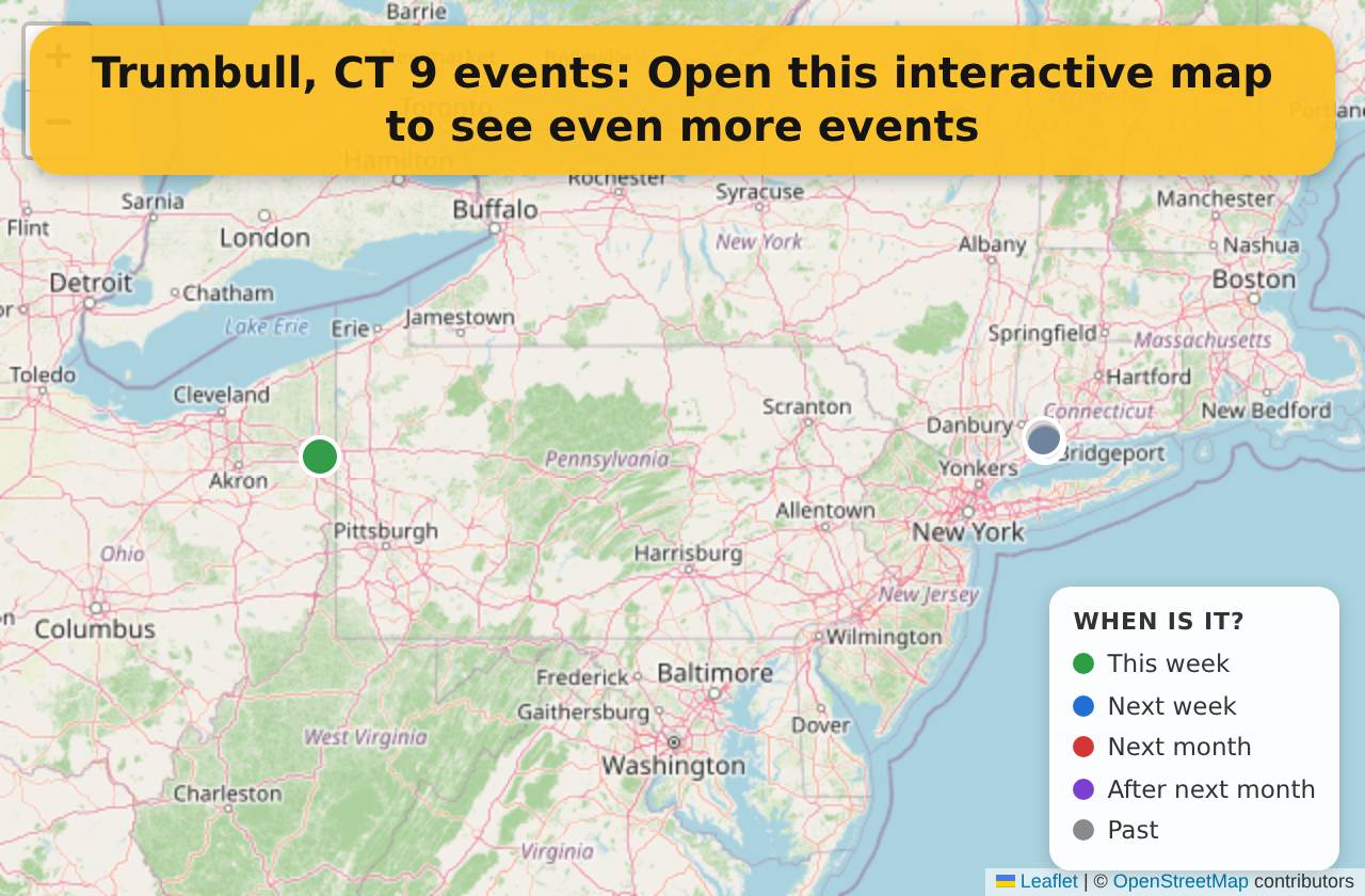 Map of events in Trumbull, CT on the interactive EVENTULIST map