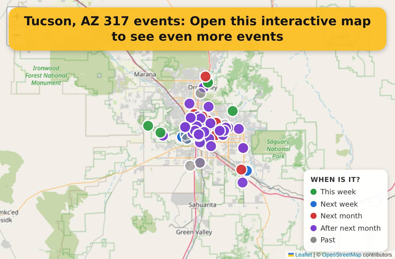 Map of events in Tucson, AZ on the interactive EVENTULIST map