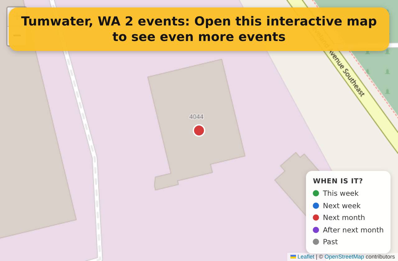 Map of events in Tumwater, WA on the interactive EVENTULIST map