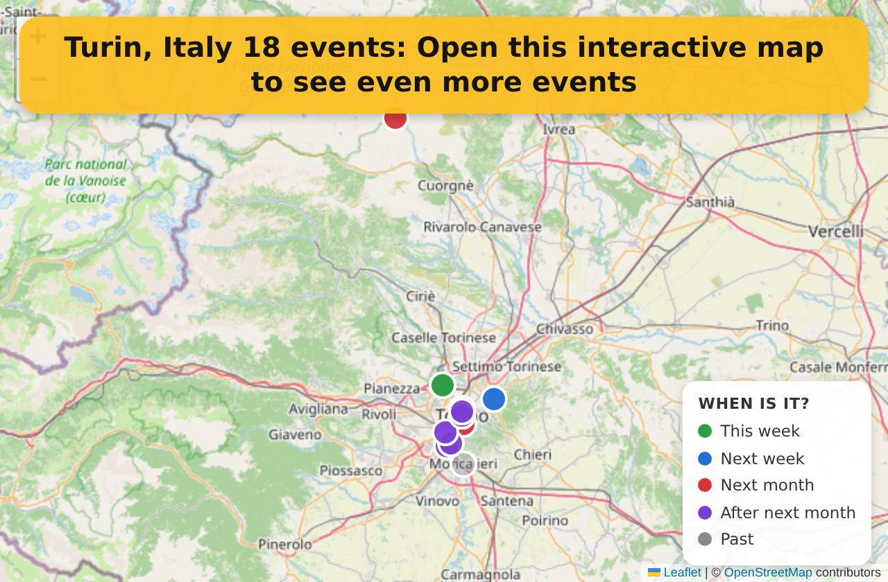 Map of events in Turin, Italy on the interactive EVENTULIST map