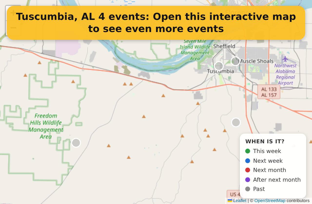 Map of events in Tuscumbia, AL on the interactive EVENTULIST map