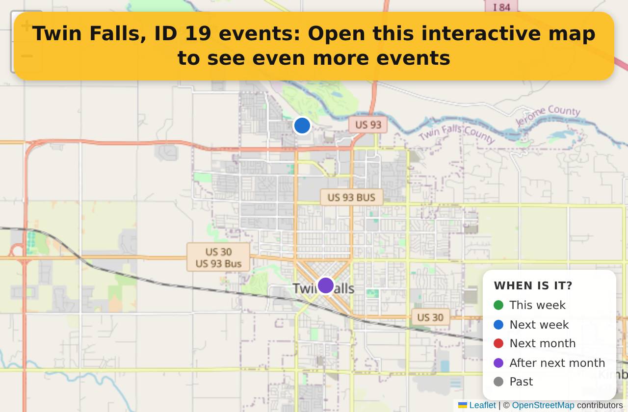 Map of events in Twin Falls, ID on the interactive EVENTULIST map