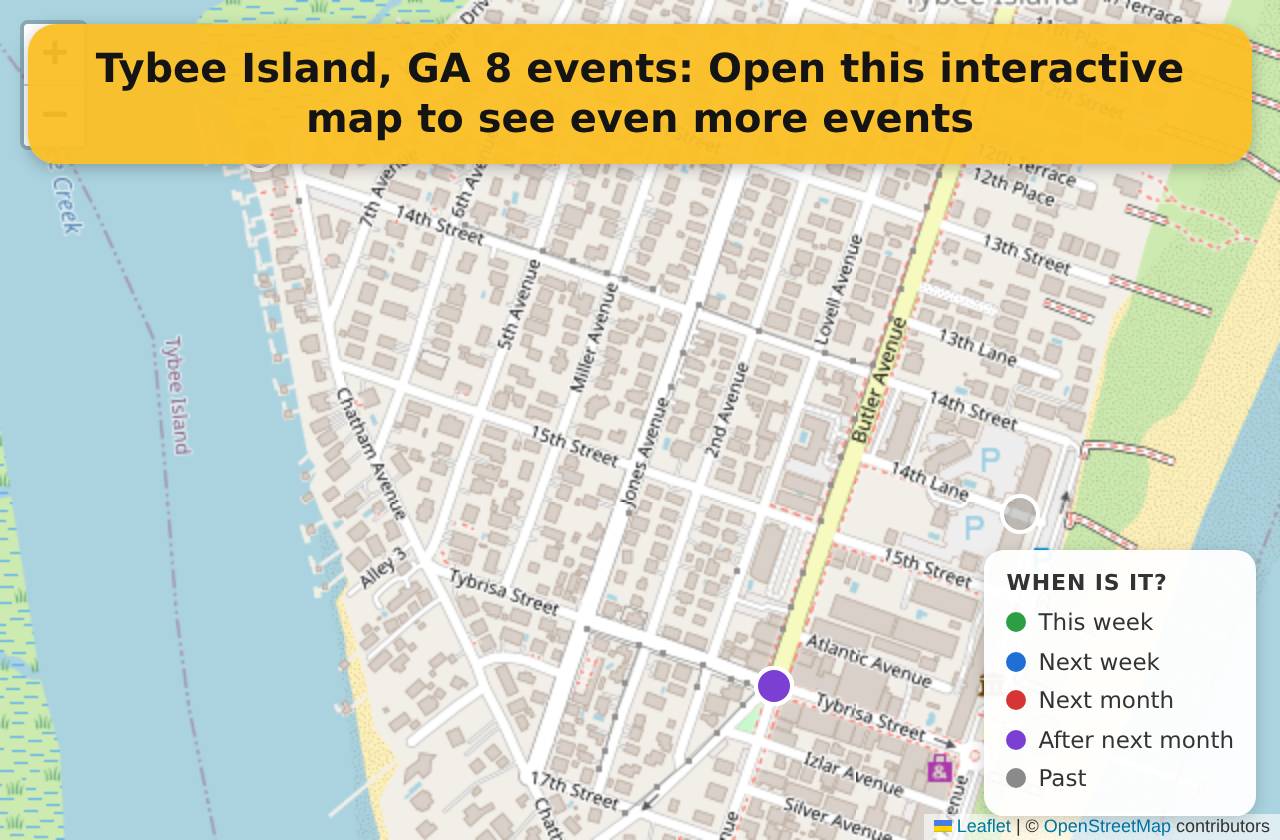 Map of events in Tybee Island, GA on the interactive EVENTULIST map
