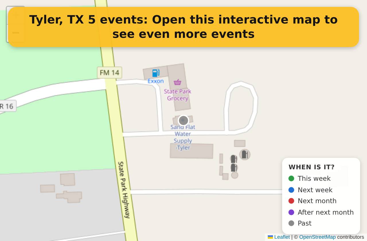 Map of events in Tyler, TX on the interactive EVENTULIST map