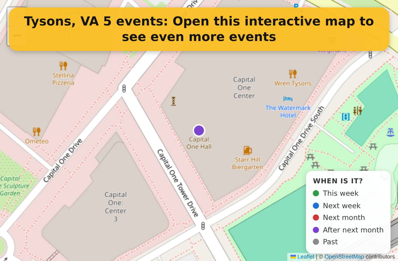 Map of events in Tysons, VA on the interactive EVENTULIST map