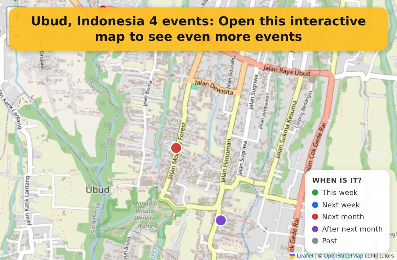 Map of events in Ubud, Indonesia on the interactive EVENTULIST map