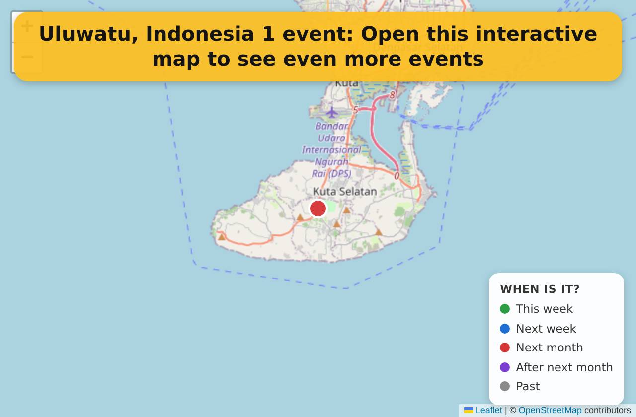Map of events in Uluwatu, Indonesia on the interactive EVENTULIST map