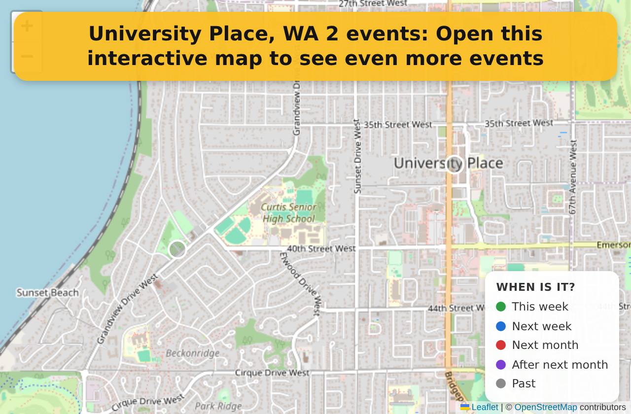 Map of events in University Place, WA on the interactive EVENTULIST map