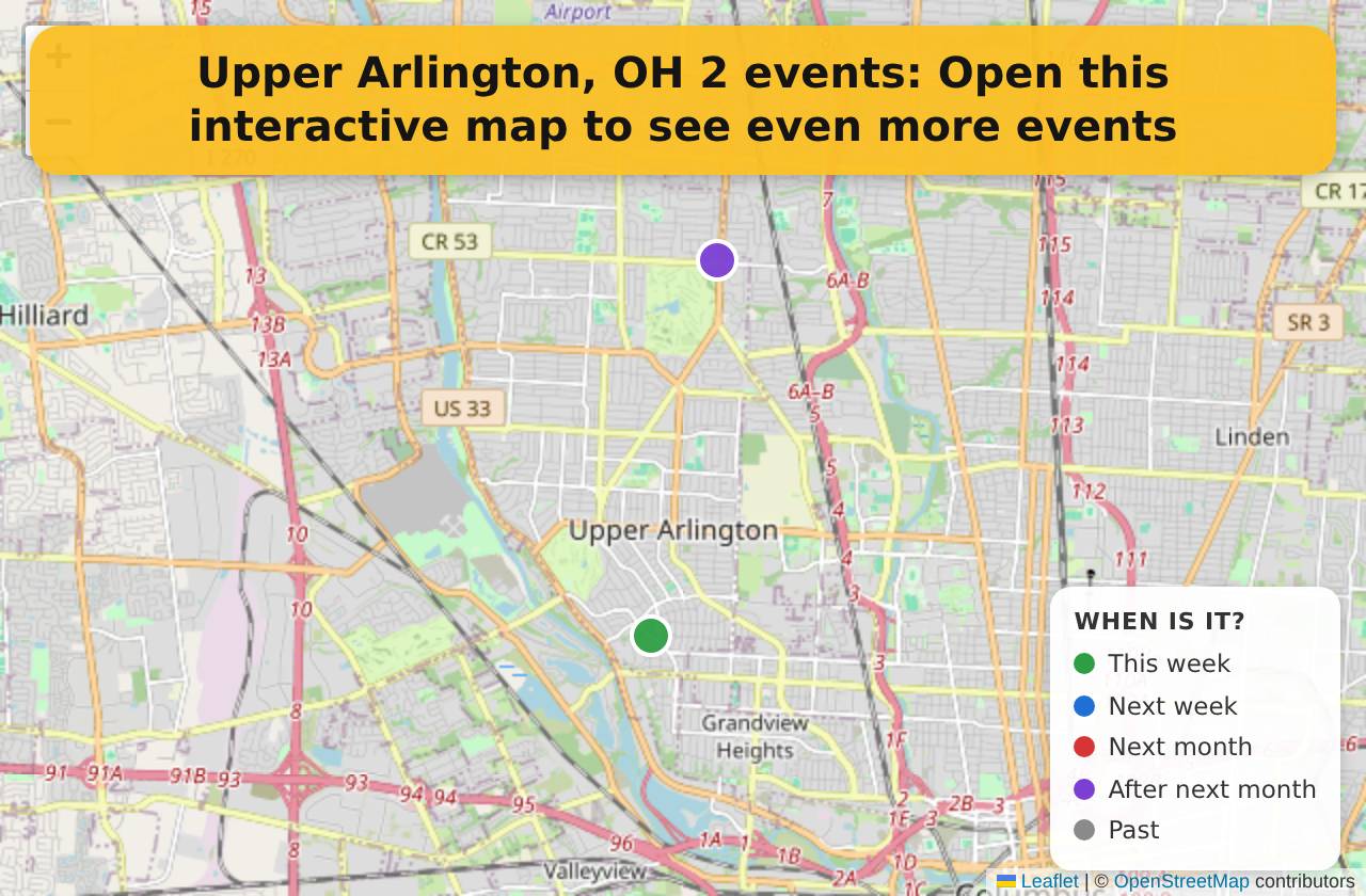 Map of events in Upper Arlington, OH on the interactive EVENTULIST map