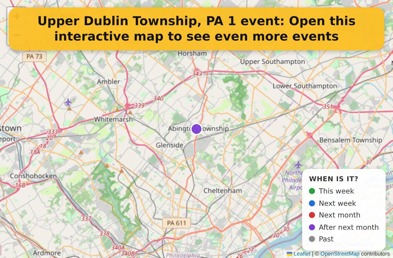 Map of events in Upper Dublin Township, PA on the interactive EVENTULIST map