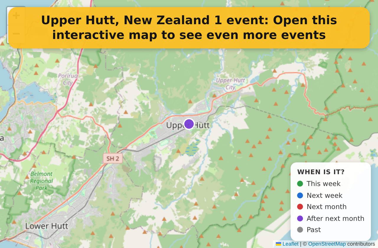 Map of events in Upper Hutt, New Zealand on the interactive EVENTULIST map