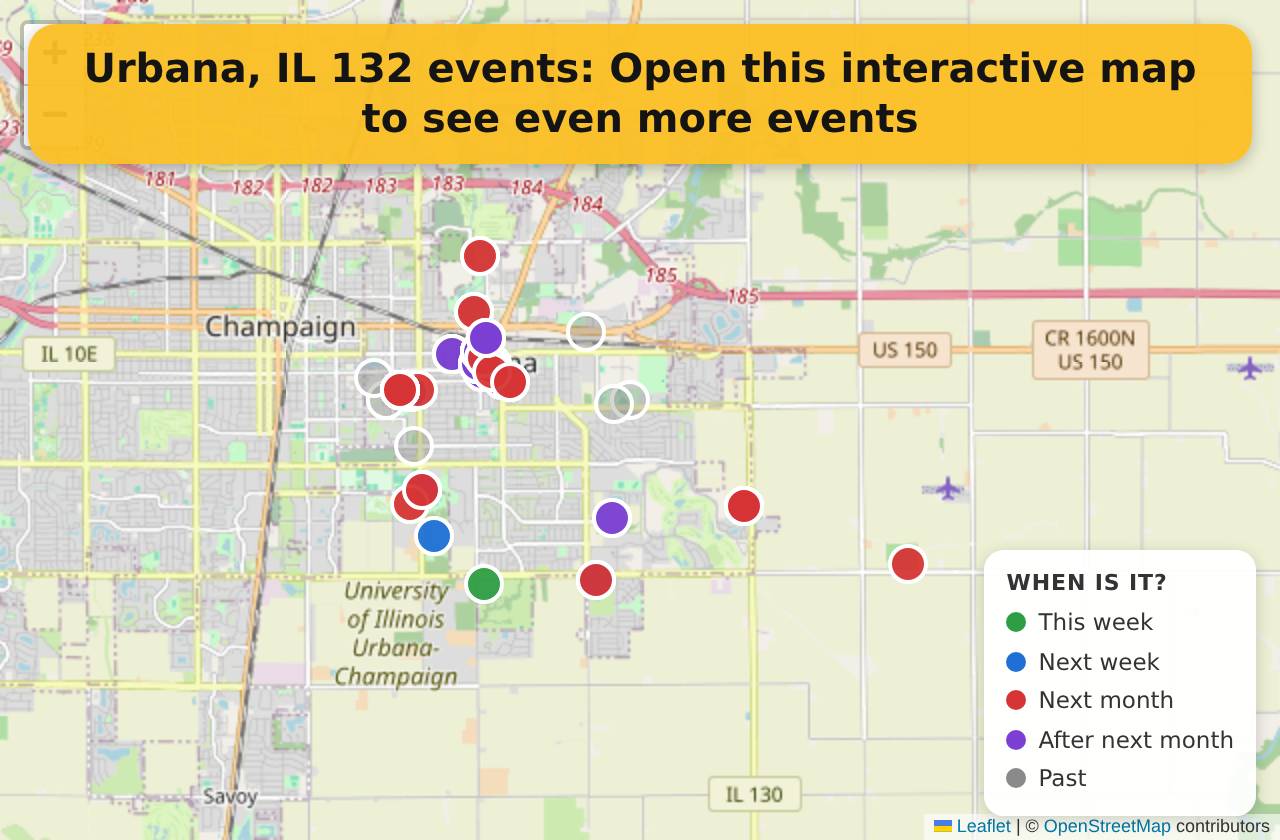 Map of events in Urbana, IL on the interactive EVENTULIST map