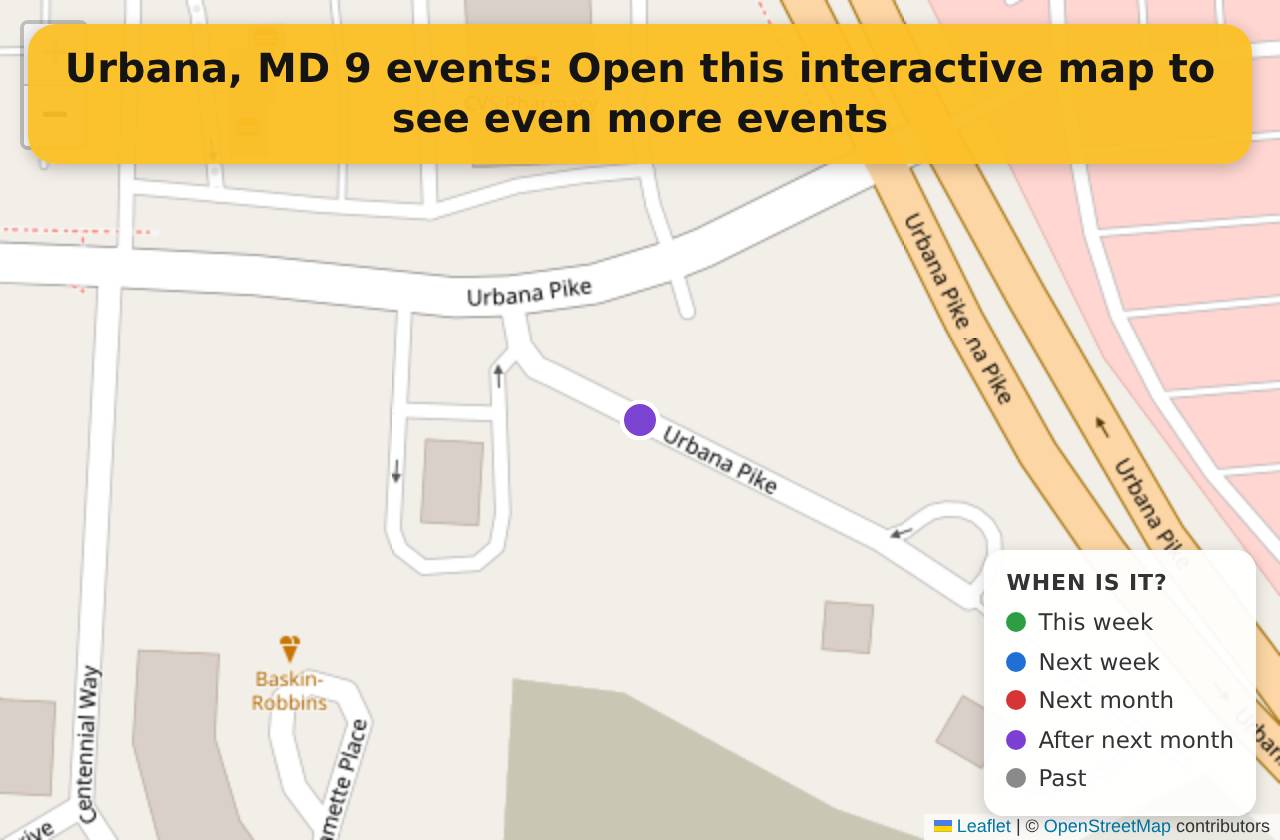 Map of events in Urbana, MD on the interactive EVENTULIST map