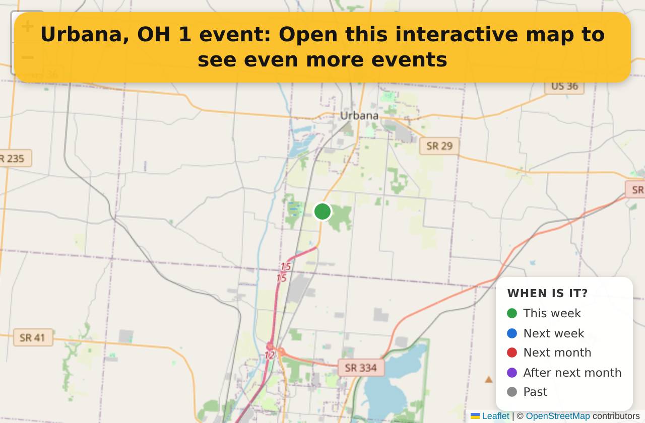 Map of events in Urbana, OH on the interactive EVENTULIST map